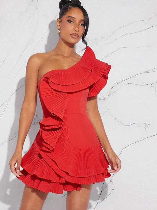 Plisowana sukienka falbany (M)