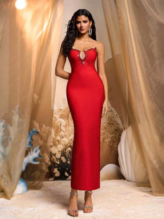 Czerwona bandażowa sukienka (L)