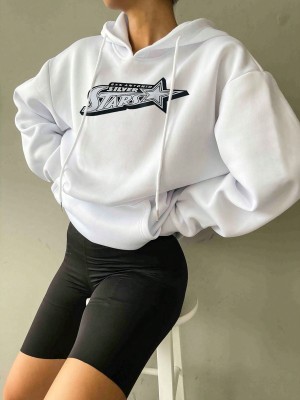 Biała bluza kaptur nadruk (M)