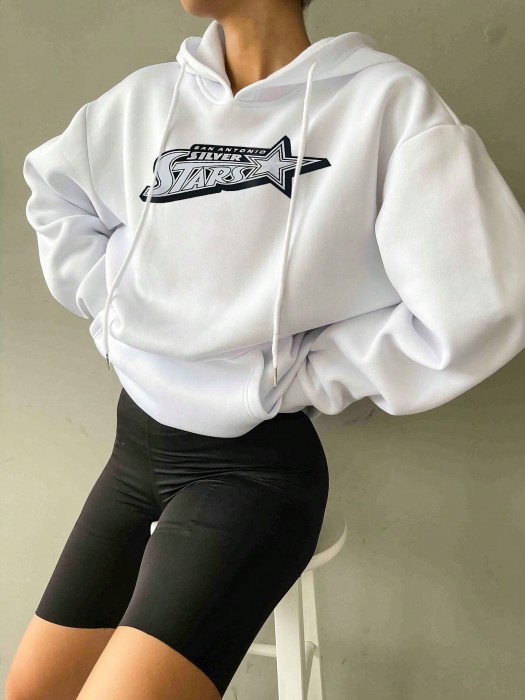 Biała bluza kaptur nadruk (M)