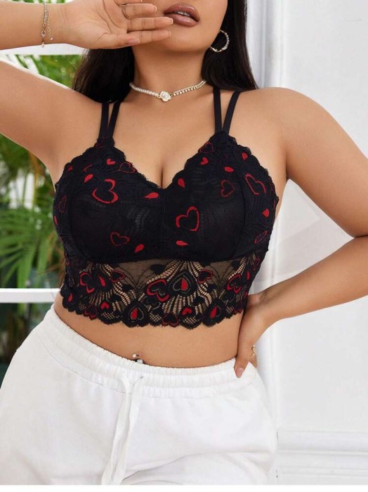 Czarny koronkowy bralet serca (4XL)