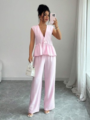 Różowy komplet spodnie bluzka (S)