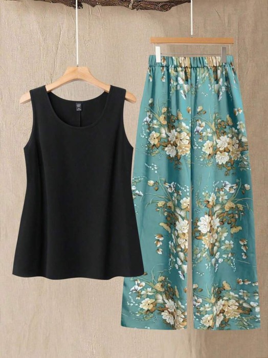 Kolorowy komplet spodnie bluzka wzór (1XL)