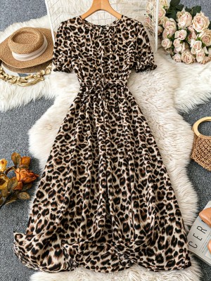 Wzorzysta sukienka midi pasek (L)