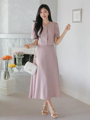 Liliowy komplet spódnica bluzka (L)