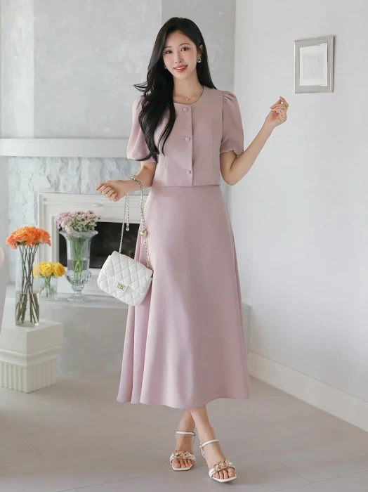 Liliowy komplet spódnica bluzka (L)