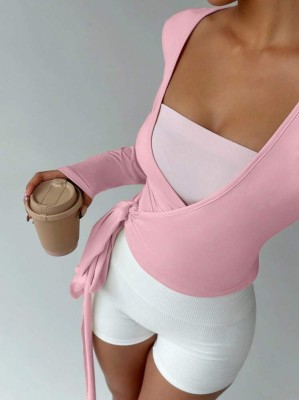 Jasnoróżowa bluzka wiązanie (M)