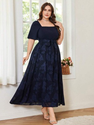 Granatowa sukienka wzór wiązanie (2XL)