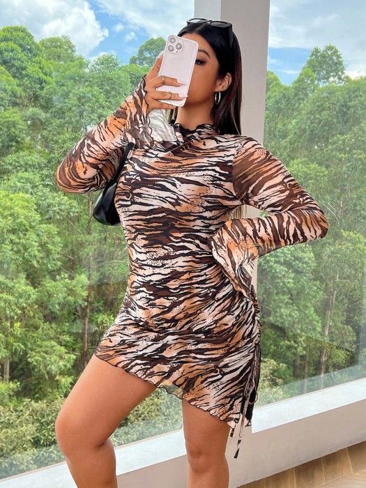 Asymetryczna sukienka wzór zwierzęcy (1XL)
