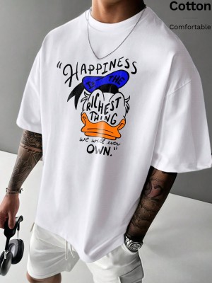 Biały bawełniany t-shirt nadruk (2XL)
