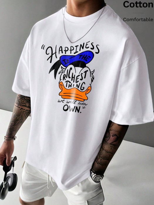 Biały bawełniany t-shirt nadruk (2XL)