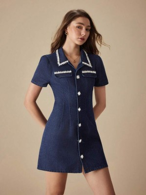 Granatowa sukienka mini cyrkonie (L)