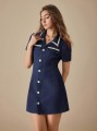 Granatowa sukienka mini cyrkonie (L)
