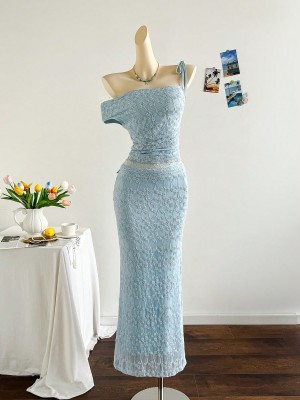 Niebieski komplet spódnica top (S)