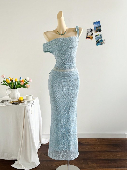 Niebieski komplet spódnica top (S)