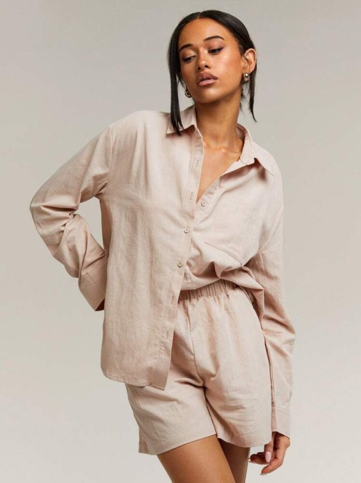 Beżowy komplet szorty koszula (XS)