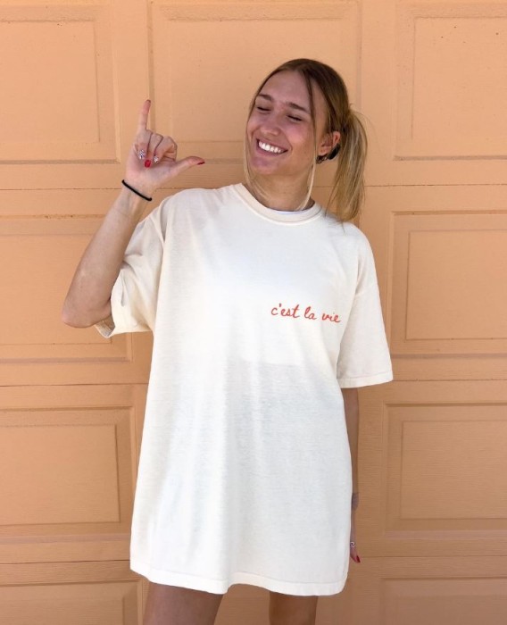 Biały t-shirt bawełniany nadruk (S)