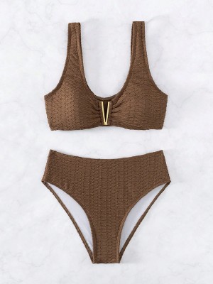 Brązowy strój kąpielowy dwuczęściowy (M)