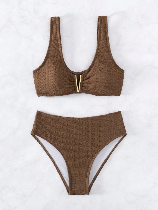 Brązowy strój kąpielowy dwuczęściowy (M)