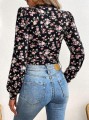 Czarna bluzka kwiaty (XS)