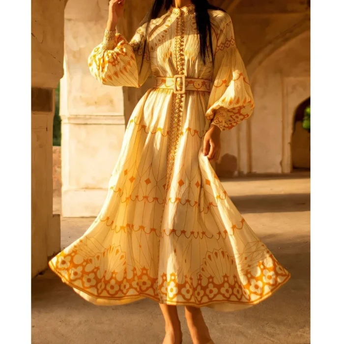 Koszulowa sukienka pasek wzór (XL)