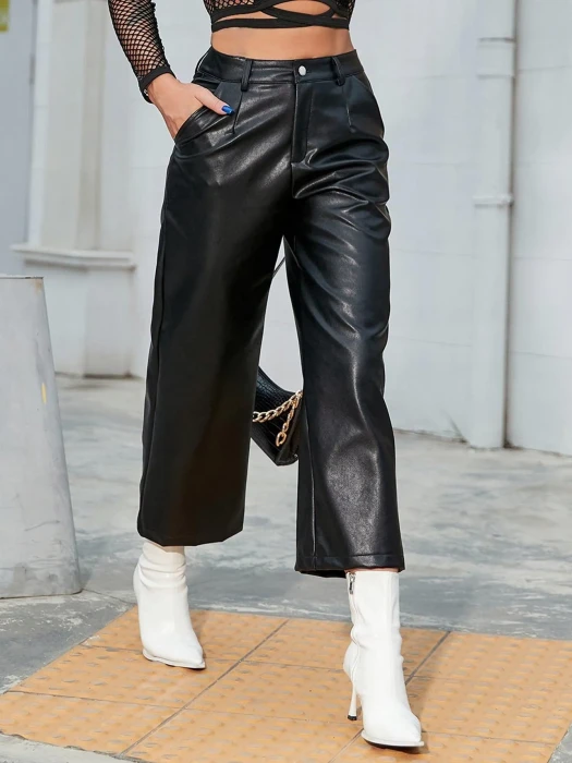 Czarne spodnie imitacja skóry (XL)