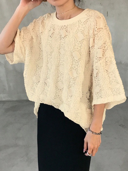 Ażurowa bluzka oversize ecru (L)