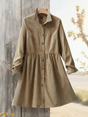 Koszulowa sztruksowa sukienka (L)