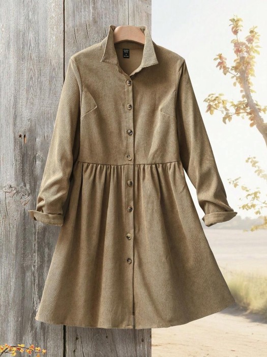 Koszulowa sztruksowa sukienka (L)