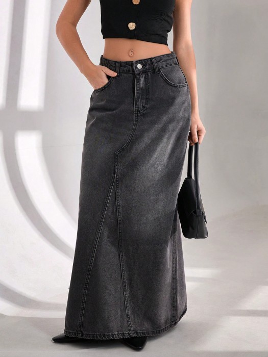 Jeansowa szara spódnica maxi (XS)