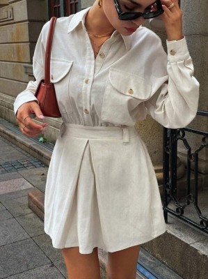 Beżowa sukienka długie rękawy (L)