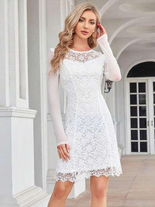 Biała sukienka prześwitujące rękawy (M)