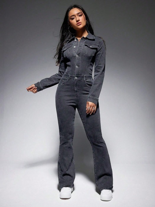 Grafitowy jeansowy kombinezon (S)