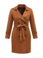 Brązowy dwurzędowy płaszcz pasek (3XL)
