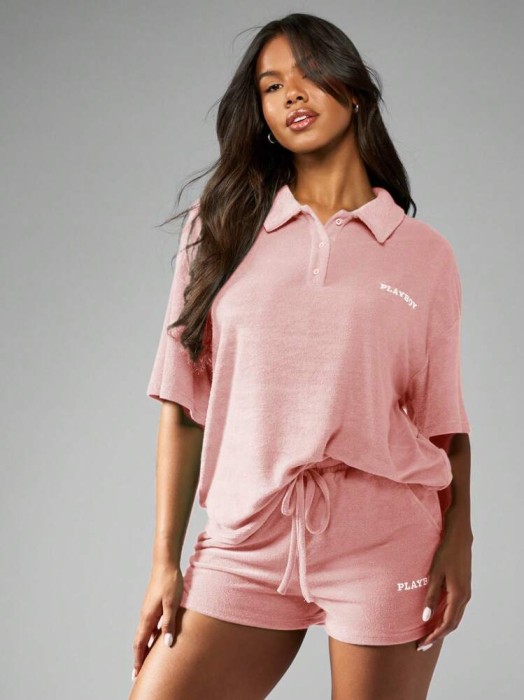 Różowe welurowe spodenki haft (L)