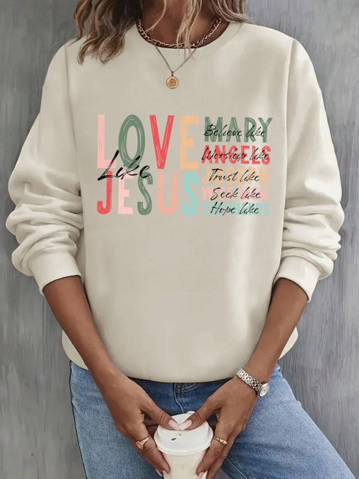 Beżowa luźna bluza nadruk (XS)