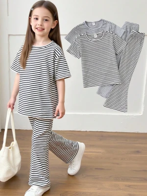 Pasiasty zestaw spodnie t-shirt 4pack (7L)
