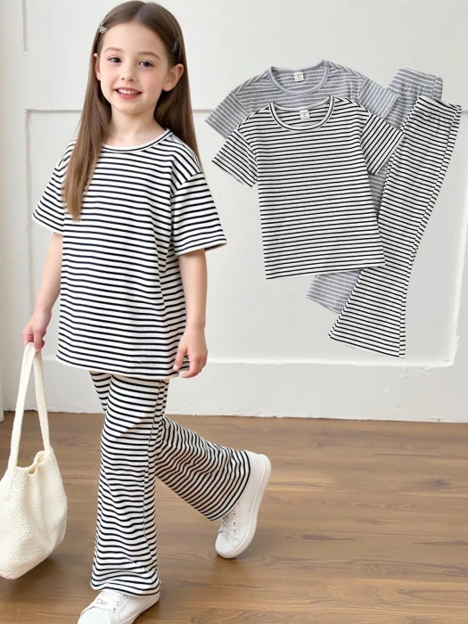 Pasiasty zestaw spodnie t-shirt 4pack (7L)