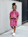 Różowy komplet spódnica kurtka (6L)
