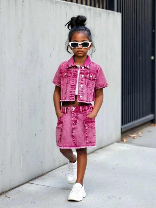 Różowy komplet spódnica kurtka (6L)