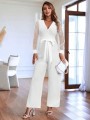 Biały elegancki kombinezon pasek (L)