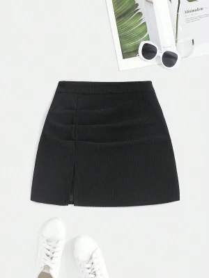 Czarna sztruksowa spódnica mini (M)