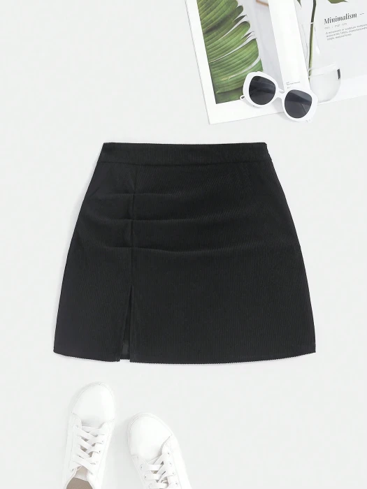 Czarna sztruksowa spódnica mini (M)