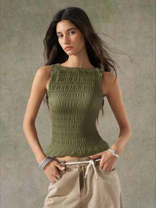 Marszczona bluzka khaki (S)