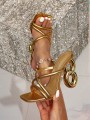 Złote klapki ozdobny obcas (37)