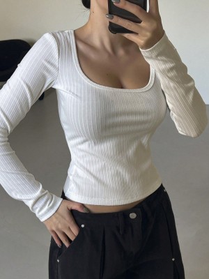 Dopasowana prążkowana bluzka (S)