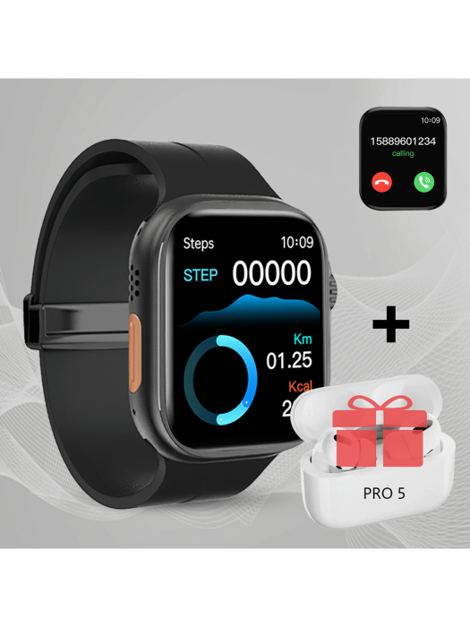 Czarny smartwatch słuchawki zestaw