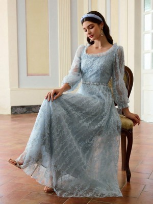 Niebieska sukienka maxi (XS)