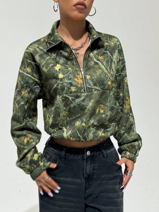 Ciemnozielona ocieplana bluza wzór (M)