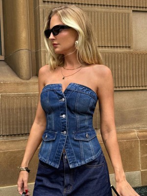 Jeansowy top guziki (M)